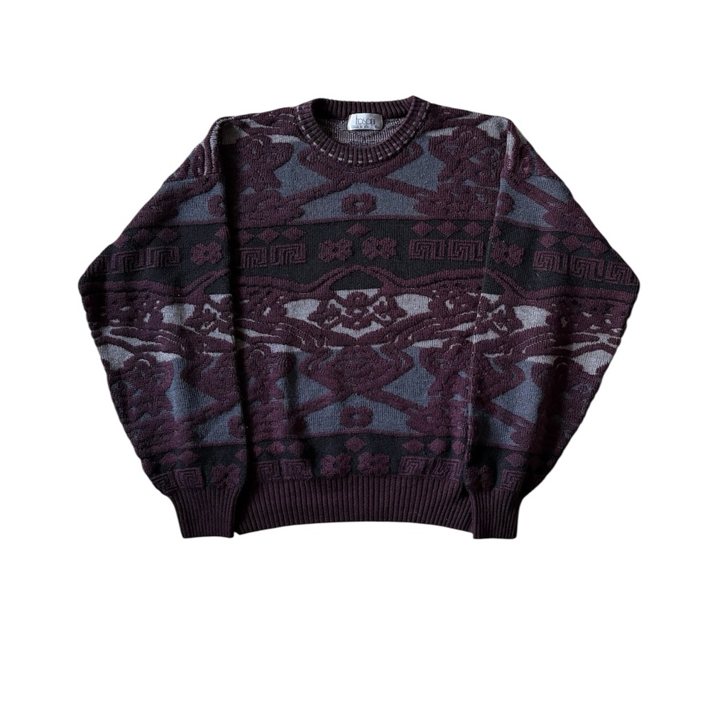 Purple and grey vintage textured knit geometric 90s Tosani sweater knitwear.